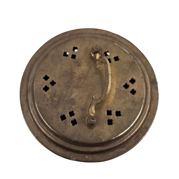 Vintage Round Cricket Keeper Box Trinket Potpourri Brass Handle Latch Lock - Picture 7 of 10